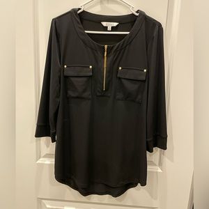 Ellen Tracy black blouse with gold zipper